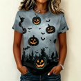 thumbnail image 2 of DORKASM Halloween Women's Shirts Round Neck Skeleton Trendy Tops Short Sleeve Funny Print Spooky Vacation T Shirt Ghost Graphic Fall Winter Fashion Blouse Dark Gray S, 2 of 7