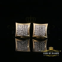 King of Bling's Real 0.15ct Gold Diamond 10K Yellow Square Stud Earrings For Women And Men