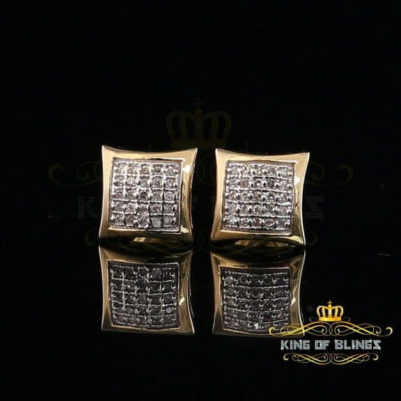 King of Bling's Real 0.15ct Gold Diamond 10K Yellow Square Stud Earrings For Women And Men