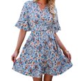 thumbnail image 3 of Vestido con estampado floral, vestido cruzado con cuello en V y mangas cortas con volantes Vestido cruzado con cuello en V y estampado floral Diseño revolucionario, 3 of 6