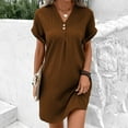 thumbnail image 2 of Ahuyic Womens Casual Dress,Womens Plus Size Dress,Womens Summer Casual V-Neck Short Sleeve Mini Dress,Brown,L, 2 of 5
