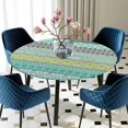 thumbnail image 5 of Elastic Fitted Round Tablecloth, Teal Black Boho Waterproof Stretch Table Cover for 55"-60" Tables, Vintage Ethnic Tribe Abstract Art Washable Outdoor Tablecloths for Patio, Picnic, Camping, 5 of 9