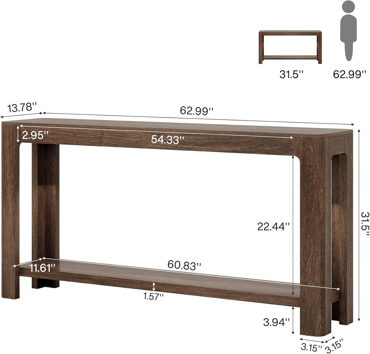 Tribesigns 63 Inch Long Entryway Console Table for Foyer, Hallway, Rustic Brown