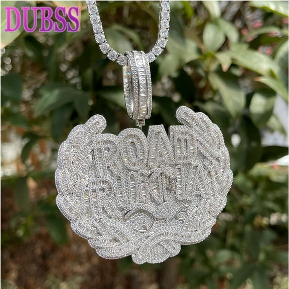 Dubss Iced Out Pendant Road Runna Necklace for Men Cubic Zirconia Two Tone Hip Hop Jewelry for Gift
