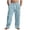 Light Blue, variant on JUUYY Men's Cotton Linen Casual Cargo Pants Relaxed Fit Elastic Waist Drawstring Beach Pants Multi Pockets Lightweight Vacation Pants Blue S