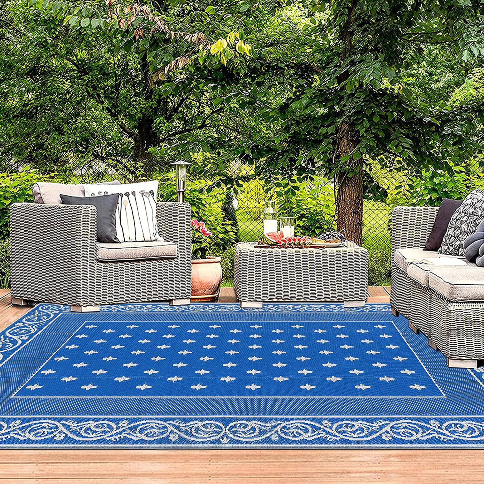 wikiwiki Reversible Rugs Mats, 9x12ft Waterproof Outdoor Patio Rug,Large  Plastic Straw Floor Mat for Camping, RV, Garden, Balcony, Outside Area