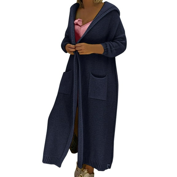 Long Cable Knitted Sweater Pockets Round Neck Outwear Autumn Women Coat Fashion Loose Knitwear Solid Color Cardigan Open Front Warm Pullover