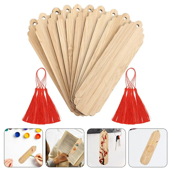 HOMEMAXS Wooden Bookmarks for DIY Blank Page Markers Handmade Hanging Tags for Craft Projects Multi