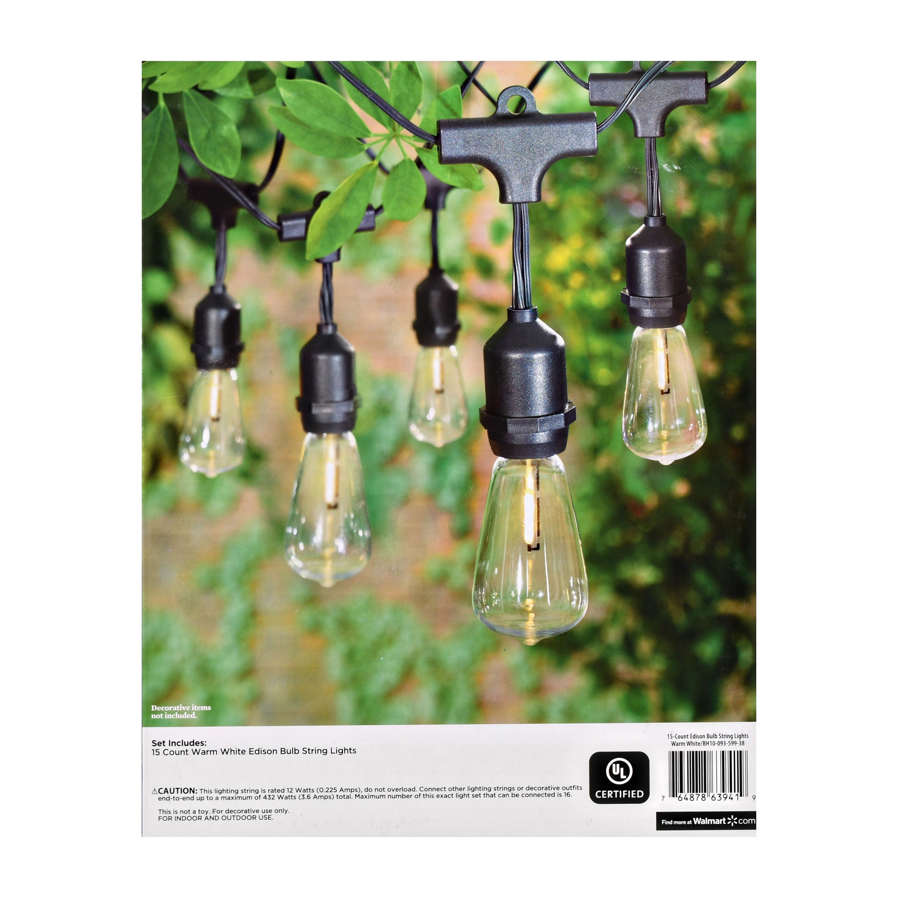 15ct Antiqued Edison Bulb String Lights w 