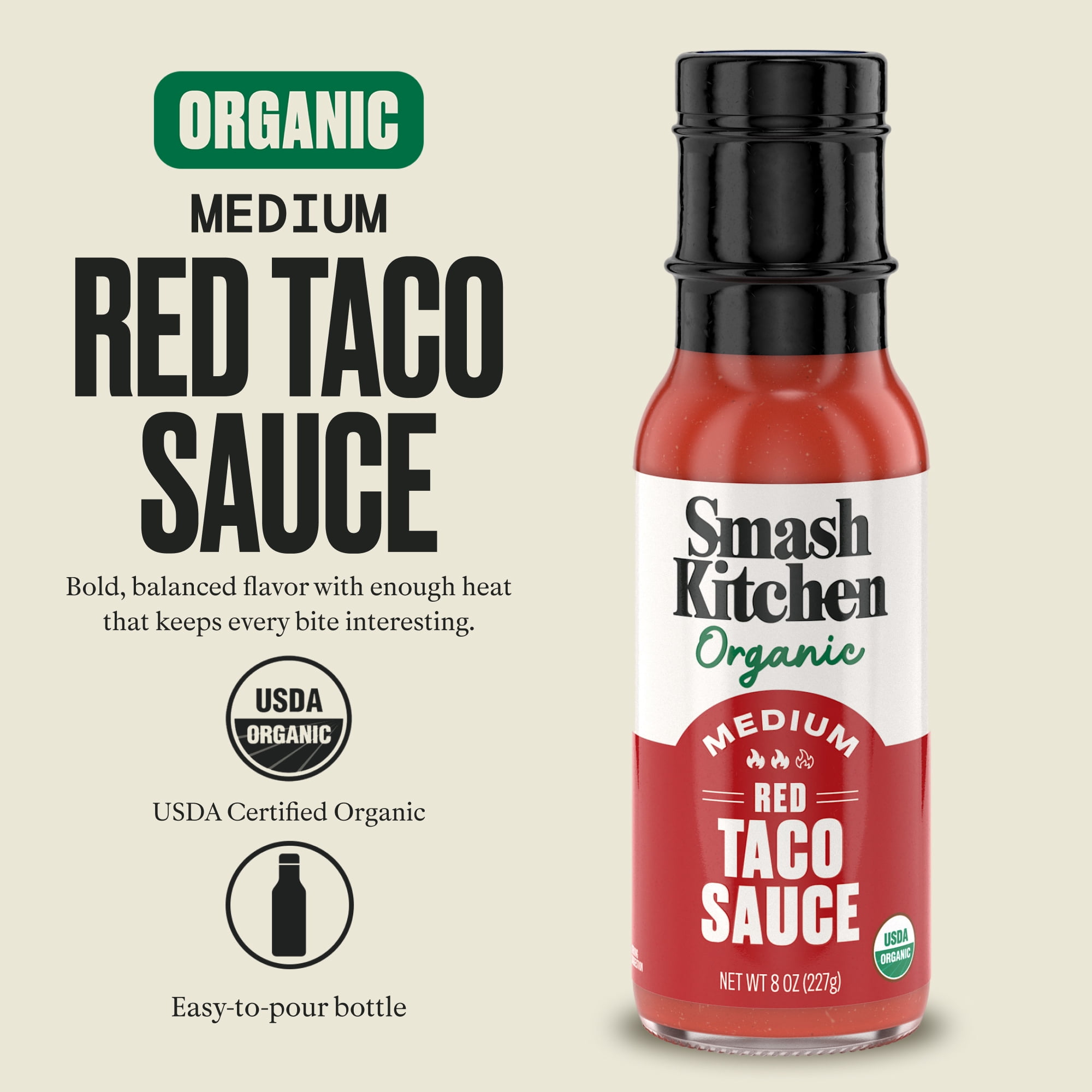 (2 pack) Smash Kitchen Organic Medium Red Taco Sauce, 8 oz