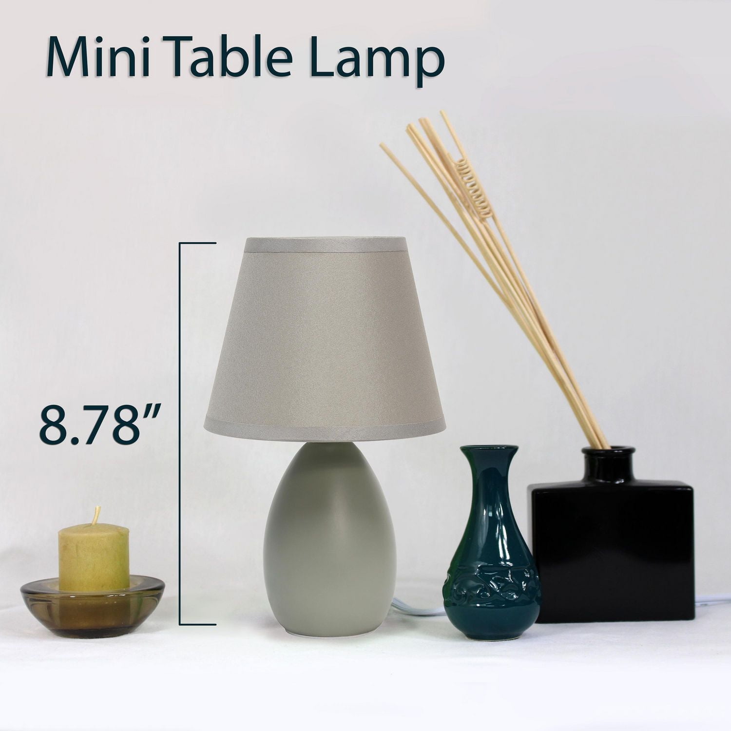 Simples Conceptions Mini Oeuf Ovale Lampe de Table en Céramique 2 paquets, Gris