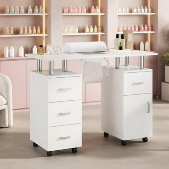 Danolapsi Manicure Table Nail Desk, Nail Station with Electric Dust Collector, Wrist Rest and Storage Drawers Cabinet, Beauty Salon Workstation for Nail Tech