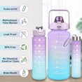 thumbnail image 3 of Water Bottle with Straw, 2L Extra Large Motivational Water Cup Reusable Plastic Water Jug, Leakproof Big Drinking Sport Bottles for Gym Fitness Outdoor, 3 Pcs Purple, 3 of 8