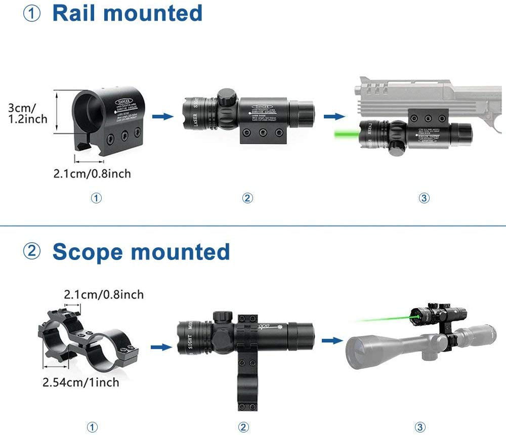 Green Dot Laser Sight Rifle Gun Scope w/ Rail & Barrel Mount Cap Pressure Switch 