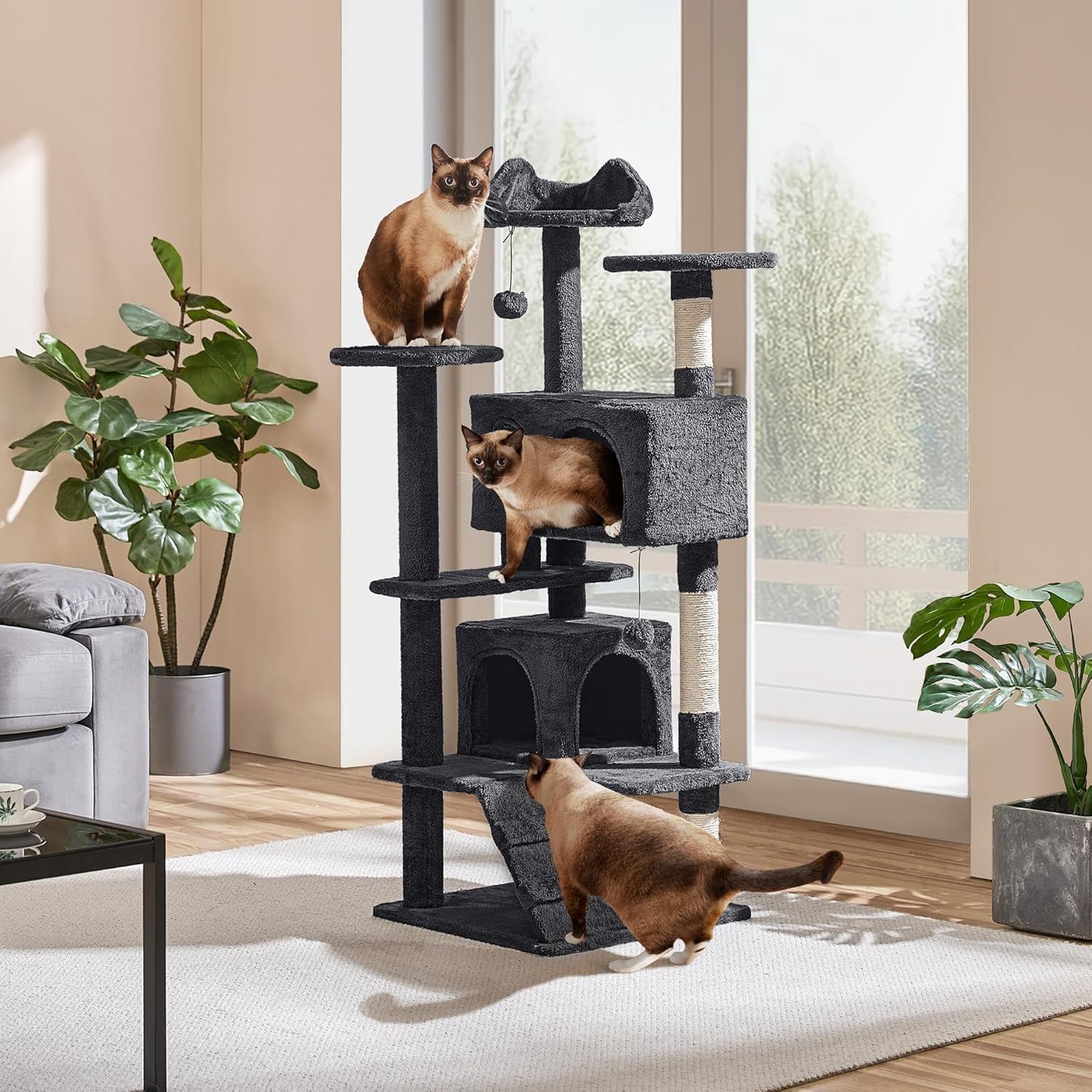 GMNIU 54in Cat Tree Tower Condo, Cat Tree for Indoor Cats w/Scratching Post for Kittens Pet House Play