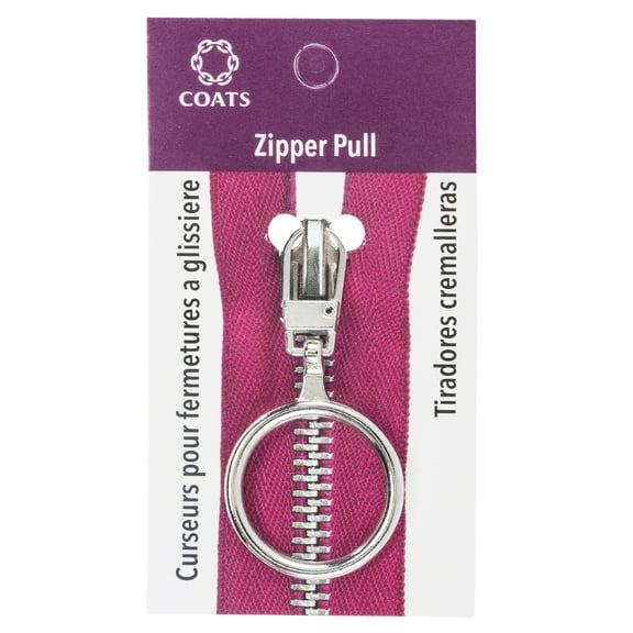 Coats & Clark Zipper Pulls, Metal, Silver 1" Ring