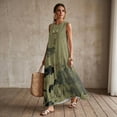 thumbnail image 3 of Jiueut Watercolor Lotus Flower Print Maxi Dress Summer Dresses Linen Look Wrinkle Resistant Beach Vacation Clothes Crewneck Sleeveless Sundresses with Pockets for Women, L, 3 of 7