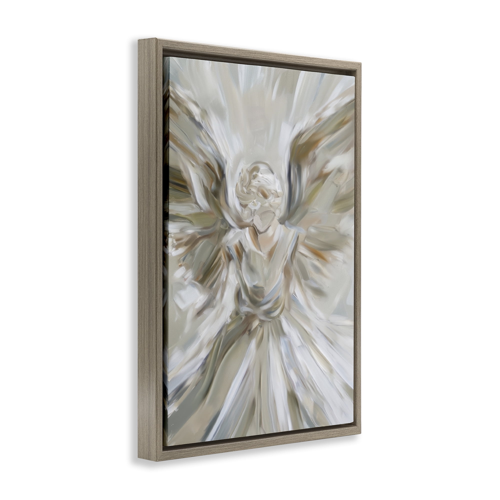 Stupell Industries Serene Angel with Flowing Wings Brown Framed Floater Canvas Wall Art, design by Petal Prints Design