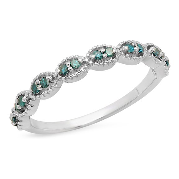 Dazzlingrock Collection 0.20 Carat (ctw) Sterling Silver Round Blue Diamond Ladies Wedding Stackable Band 1/5 CT, Size 9.5