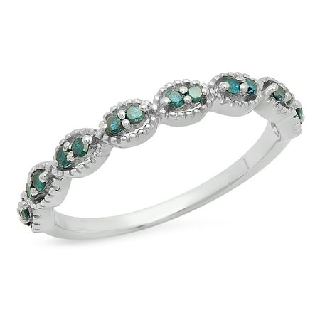 0.20 Carat (ctw) Sterling Silver Round Blue Diamond Ladies Anniversary Wedding Stackable Band 1/5 CT