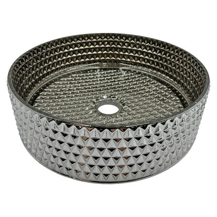 Castello USA 14" Plated Silver Tempered Glass Circular Bathroom Vessel Sink