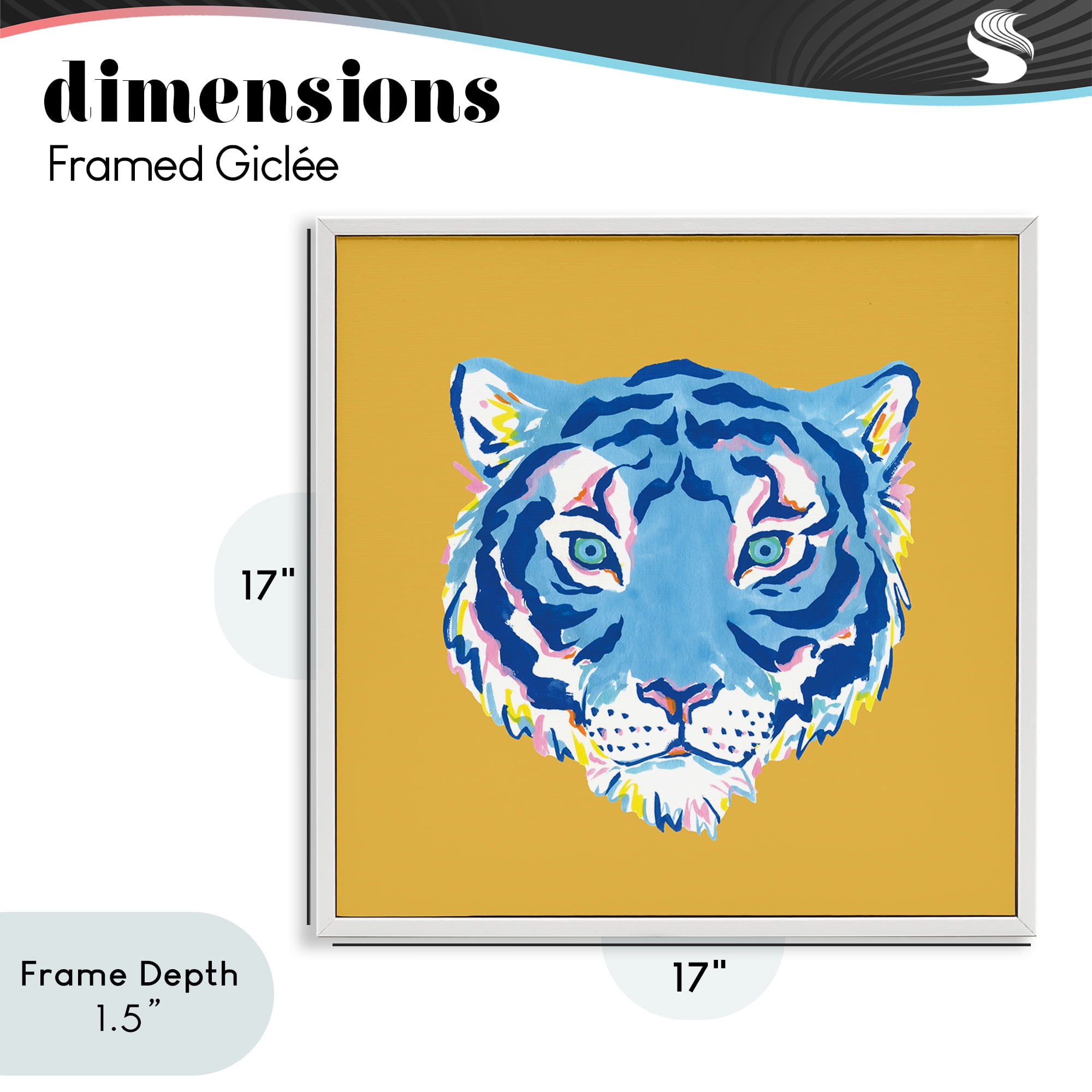 Stupell Industries Blue Tiger over Yellow White Framed Giclee Art, design by Karolina Sato
