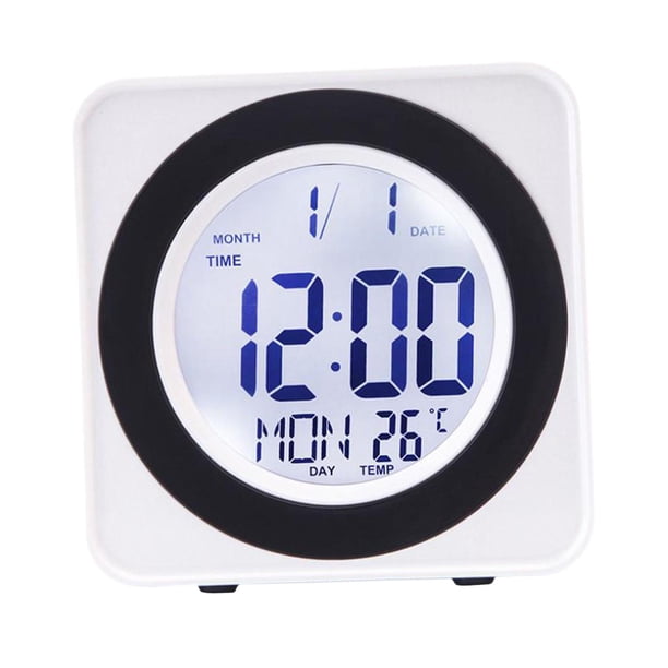 Reloj de escritorio digital, despertador de escritorio, pequeño, portátil, cuadrado, moderno, electrónico. Blanco