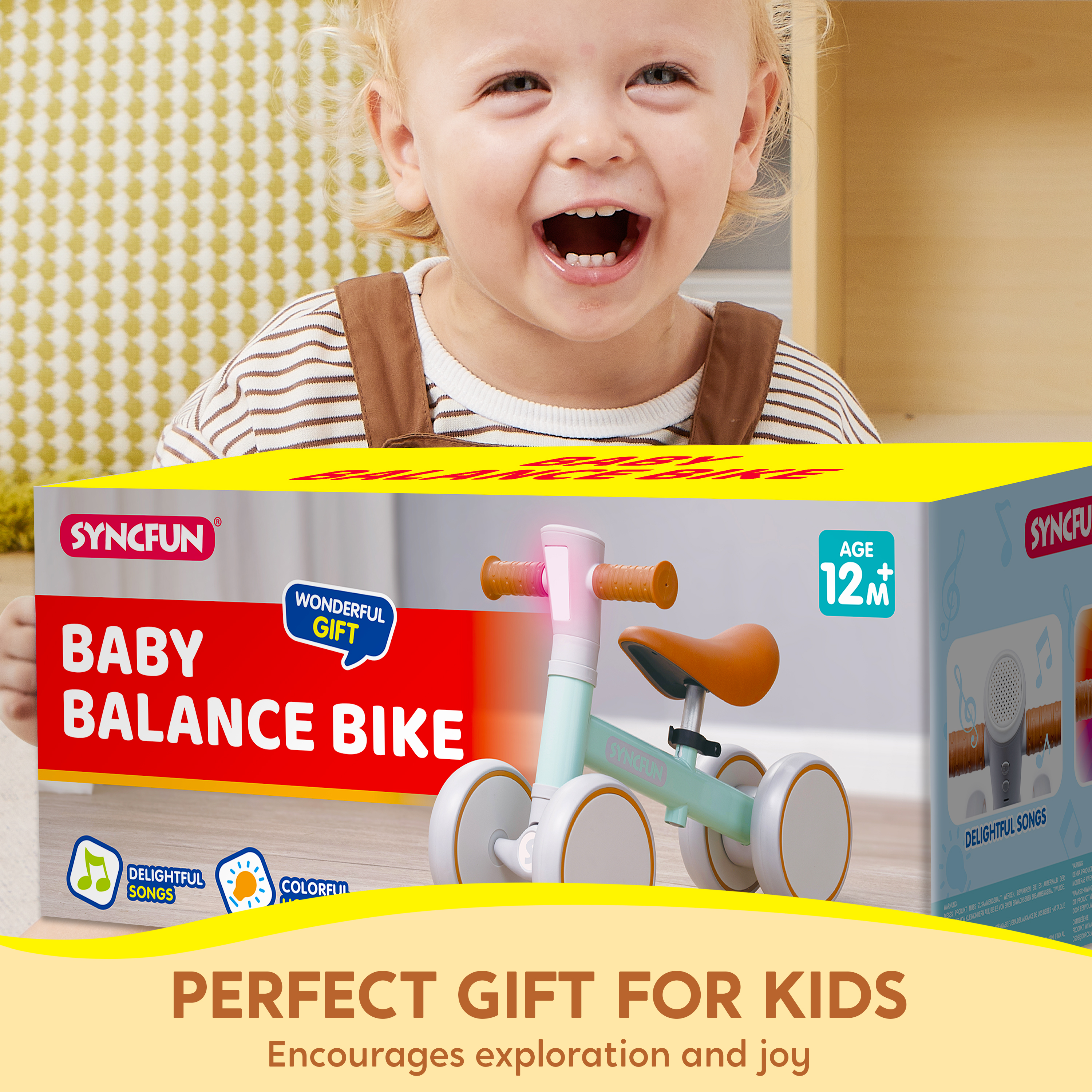 SYNCFUN 4-Wheel Baby Balance Bike with LED Lights, Blue photo 4