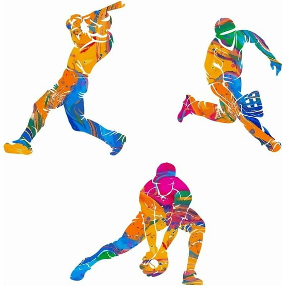 Baseball Wall Decal Baseball Players Wall Sticker for Sports Players Decals Colorful Sports Wallpaper Art for Kids Boys Athletes Bedroom Gym Sport Fans Playroom Decorations