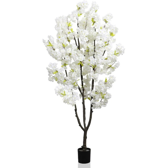6FT Artificial Cherry Blossom Tree ,Faux White Cherry Blossoms Tree with Realistic Trunks for Indoor Outdoor Home Office Decor