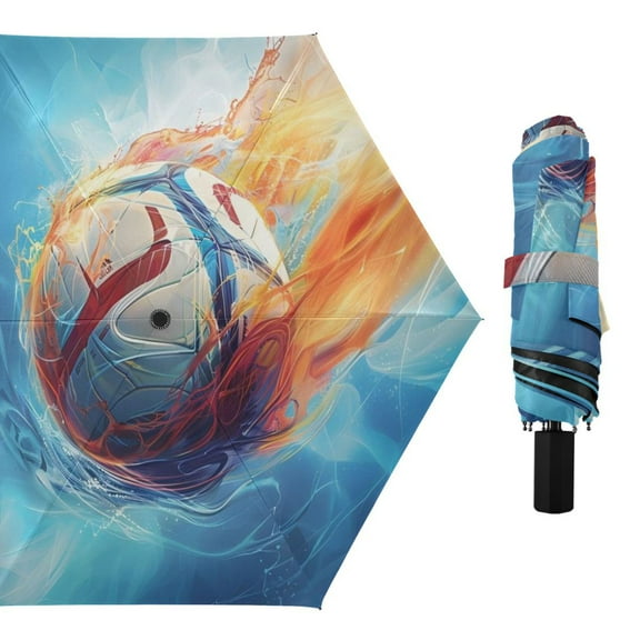 Flying Football All Weather Umbrella Triple Folding Parasol 6 Ribs UV Protection Portable