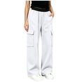 thumbnail image 2 of Mifsaly Cargo Pants for Girls Uniform Pants Kids High Waisted Relaxed Fit Casual Back to School Bottoms with Multi Pockets White,9-10 Years, 2 of 9