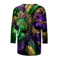 thumbnail image 4 of Cavosen Carnival Day Tops for Women 3/4 Sleeve Round Neck Shirts Holiday Mardi Gras Tops Mask Graphic Print Shirts Festival Stylish Blouse Loose Athletic T-Shirts Party Shrove Tuesday XL, 4 of 5