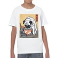 thumbnail image 2 of Ukiyo Block Print Pug Ramen Art Youth's White T-shirt, 2 of 3
