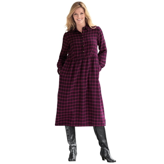 Woman Within Plus Size Plaid Flannel A-Line Shirtdress
