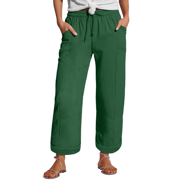 JJHGVB Cropped Trouser Thin Pants Capris pedal pushers for women Cropped Lounge Trousers Capris with Pockets women's capris Lightweight Wide Leg Trousers Baggy Straight Leg Gauze Pant Z1- 3XL
