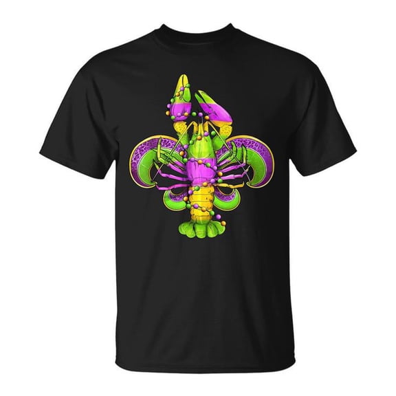 Mardi Gras Fleur de Lis Crawfish Leopard Tee – Unisex Cotton T-Shirt with Festive Costume Graphic, Casual Party Wear, Size S, Color Black