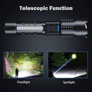 Rechargeable LED Flashlights, 90,000 Lumens Super Bright Handheld FlashLight, 7 Modes with COB Work Light, IPX6 Waterproof, Adjustable Tactical Flash light for Home,Camping and Emergencies-2 Pack