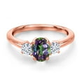 thumbnail image 3 of Gem Stone King 18K Rose Gold Plated Silver Green Mystic Topaz and White Moissanite Engagement Ring for Women | 1.32 Cttw | Oval 7X5MM | Gemstone November Birthstone | Size 8, 3 of 7