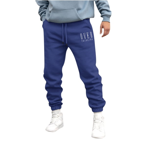 Honeeladyy Mens Fleece Sweatpants with Pockets, Winter Print Relaxed Wicking Breathable Pants for Sport Birthday Gifts Blue L