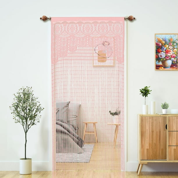 Cortina YaoYue, cordón de macramé, 90 x 200 cm, rosa, 2 unidades