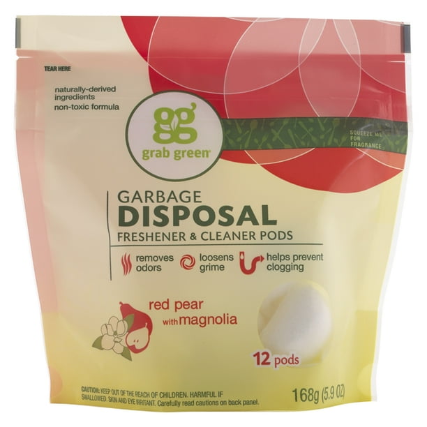 Grab Green Garbage Disposal Freshener & Cleaner, Red Pear with Magnolia