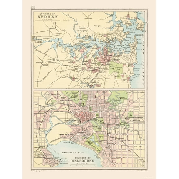 Historic Map - Australia Sydney Melbourne - Bartholomew 1892 - Vintage Wall Art