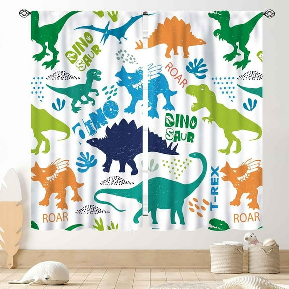 Dino Curtains for Boys Room, Kids Boys Cartoon Dinosaur Funny Colorful Safari Animals Blackout Window Drapery Treatments for Baby Kids Room Bedroom Living Room Nursery Fabric 2 Panels, 84"x63" Inch