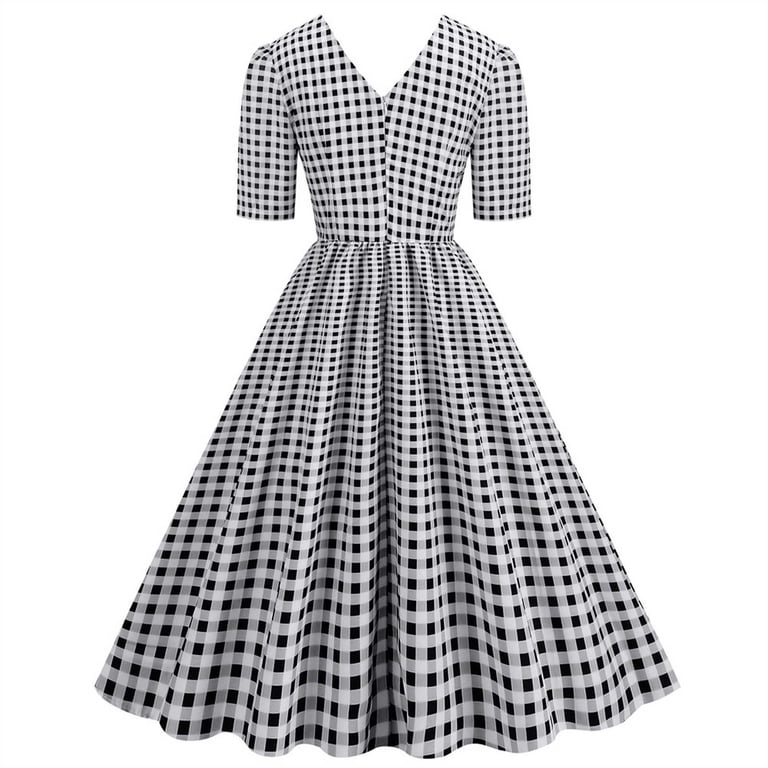 SELONE Vintage Dress for Women 1960s Summer Vintage Short Sleeve Pleated  Gingham V Neck Doll Solid Color Three Layer for Prom Evening Party  Graduation Tea Birthday Travel Photography Black XL - Walmart.com