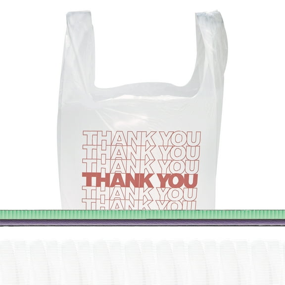 Inteplast Group "Thank You" Handled T-Shirt Bags, 11 1/2 x 21, Polyethylene, White, 900/Carton