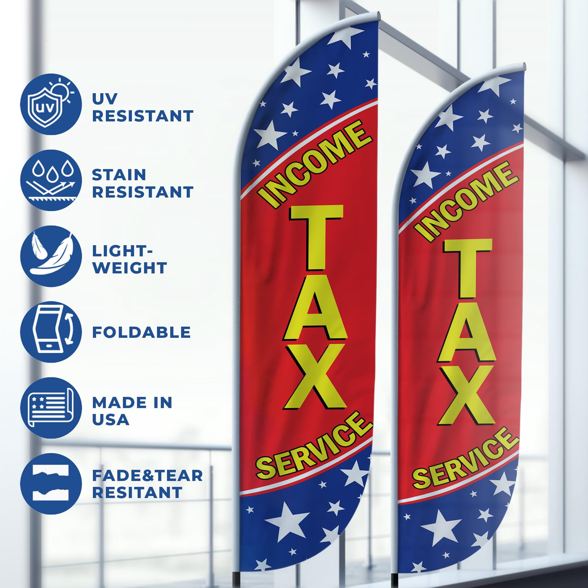 Income Tax Feather Flag(11.5feetX2.5feet) by DreamController | Outdoor Business Advertising Tall Flag | Weather-Resistant Knitted Swooper Flag | Made in USA | HD Print (Flag Only)4