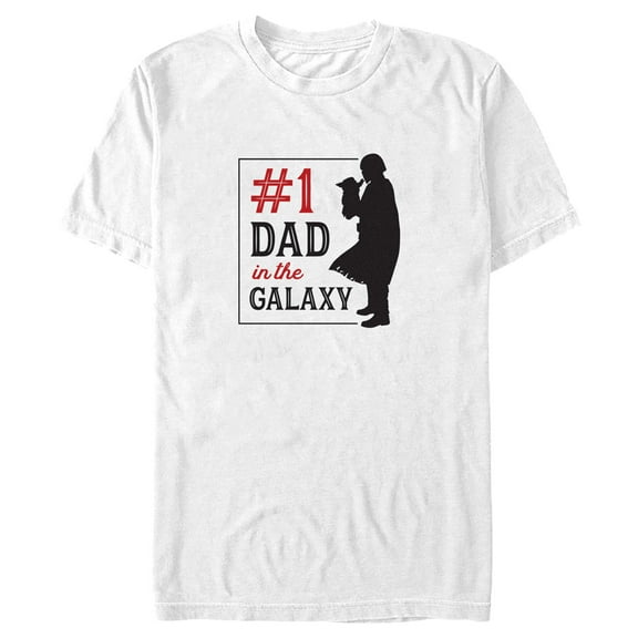 Men's Star Wars: The Mandalorian Grogu and Din Djarin #1 Dad in the Galaxy Silhouette Graphic Tee White Small