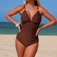 thumbnail image 6 of Mceream Fashion Women's Sleeveless Solid V-Neck Bikini Swimsuit Push-Up Padded Swimwear Swimsuit Plus Size Swim Romper Coffee XXL, 6 of 9