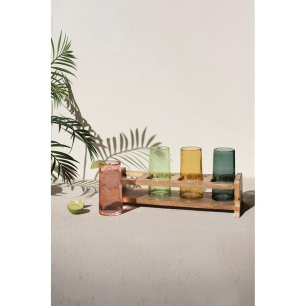 Set de vasos de cóctel KALALOU de 4 colores con bandeja de madera